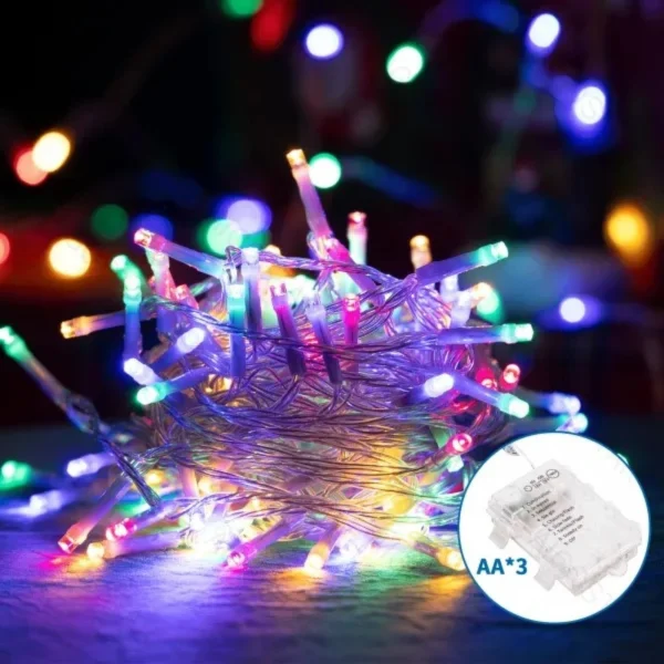 Χριστουγεννιάτικα Λαμπάκια Μπαταρίας με Πράσινο Καλώδιο 15m με Πολύχρωμο Φωτισμό και 8 Προγράμματα Λειτουργίας 29747