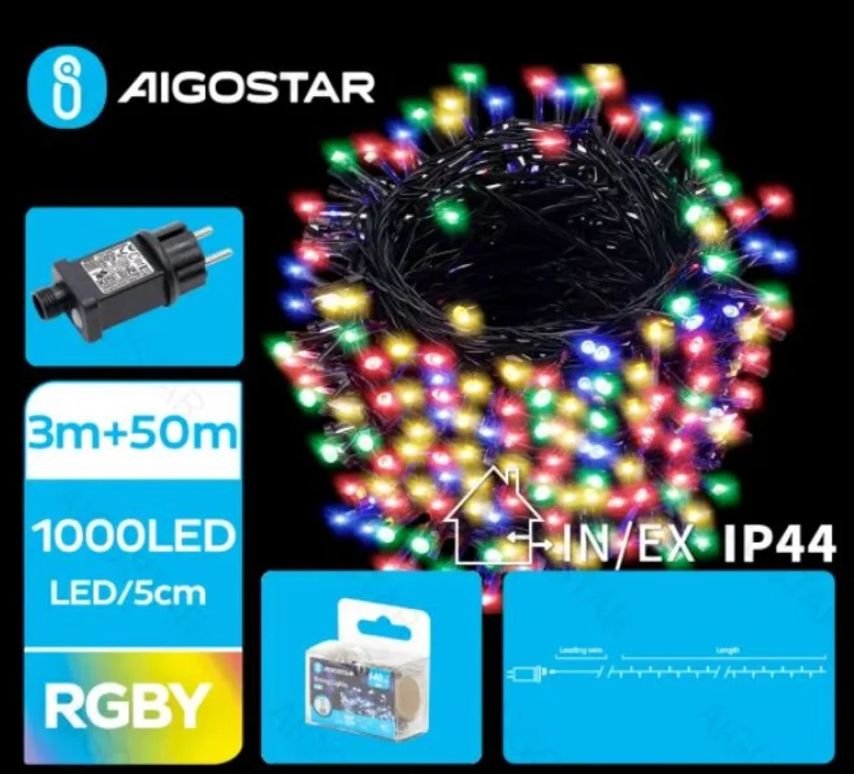 Χριστουγεννιάτικα Λαμπάκια Ρεύματος με Πράσινο Καλώδιο 50m με Πολύχρωμο Φωτισμό και 8 Προγράμματα Λειτουργίας 29957