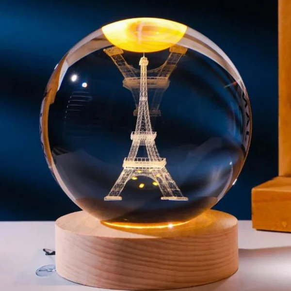 Φωτιστικό Κρυστάλλινη Σφαίρα 6εκ Χαραγμένη Εσωτερικά με Λέιζερ -Πύργος του Eiffel
