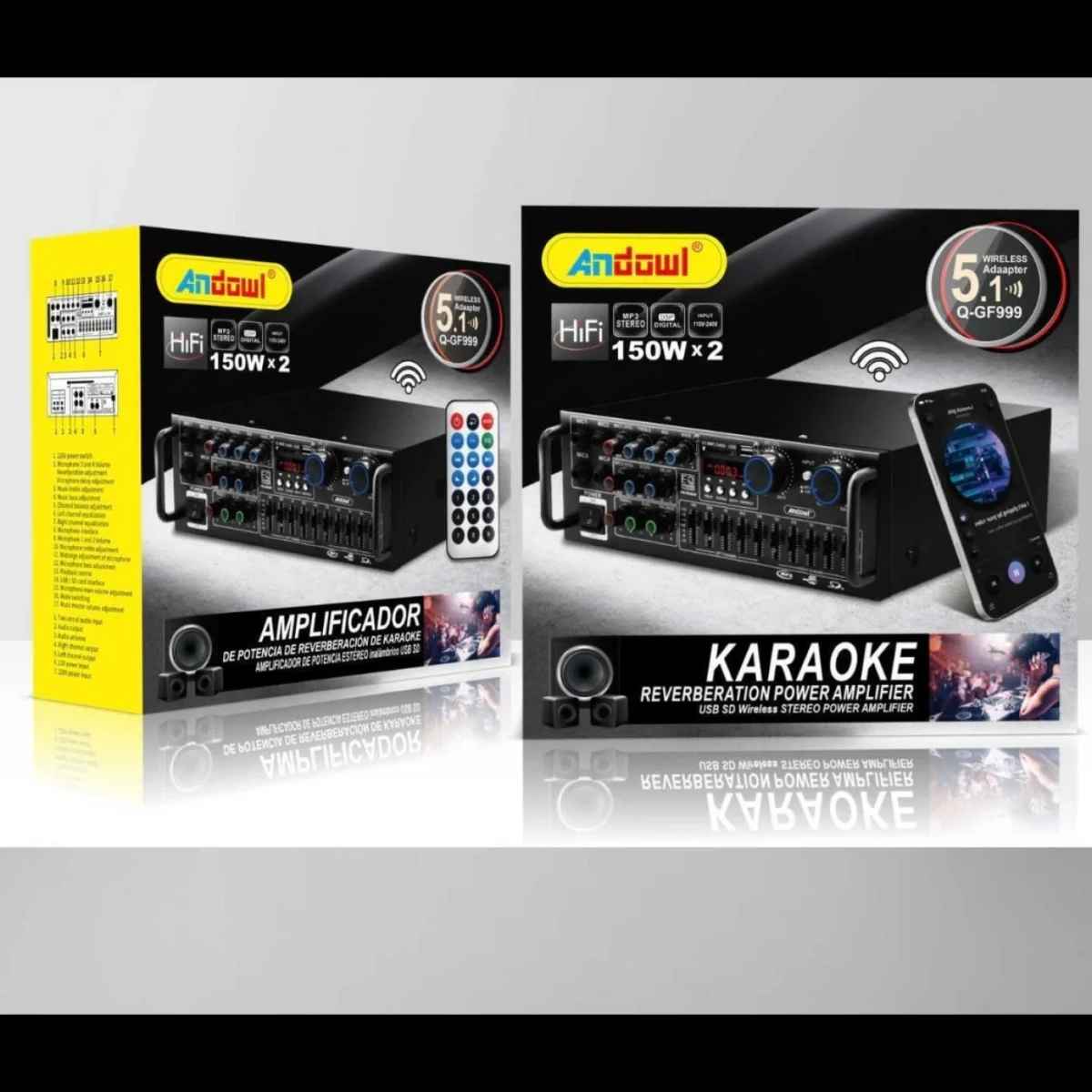 Στερεοφωνικός Ραδιοενισχυτής 300W με Τηλεχειριστήριο - Λειτουργία Καραόκε - Bluetooth 5.1/USB/FM/MP3 Q-GF999