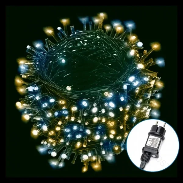 Χριστουγεννιάτικα Λαμπάκια Ρεύματος με Πράσινο Καλώδιο 15m με Πολύχρωμο Φωτισμό και 8 Προγράμματα Λειτουργίας 29978