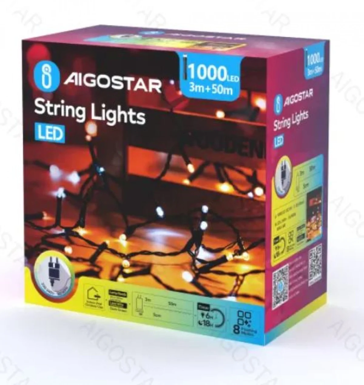 Χριστουγεννιάτικα Λαμπάκια Ρεύματος με Πράσινο Καλώδιο 50m με Πολύχρωμο Φωτισμό και 8 Προγράμματα Λειτουργίας 29981