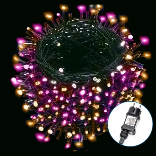 Χριστουγεννιάτικα Λαμπάκια Ρεύματος με Πράσινο Καλώδιο 20m με Ροζ Φωτισμό και 8 Προγράμματα Λειτουργίας 29985