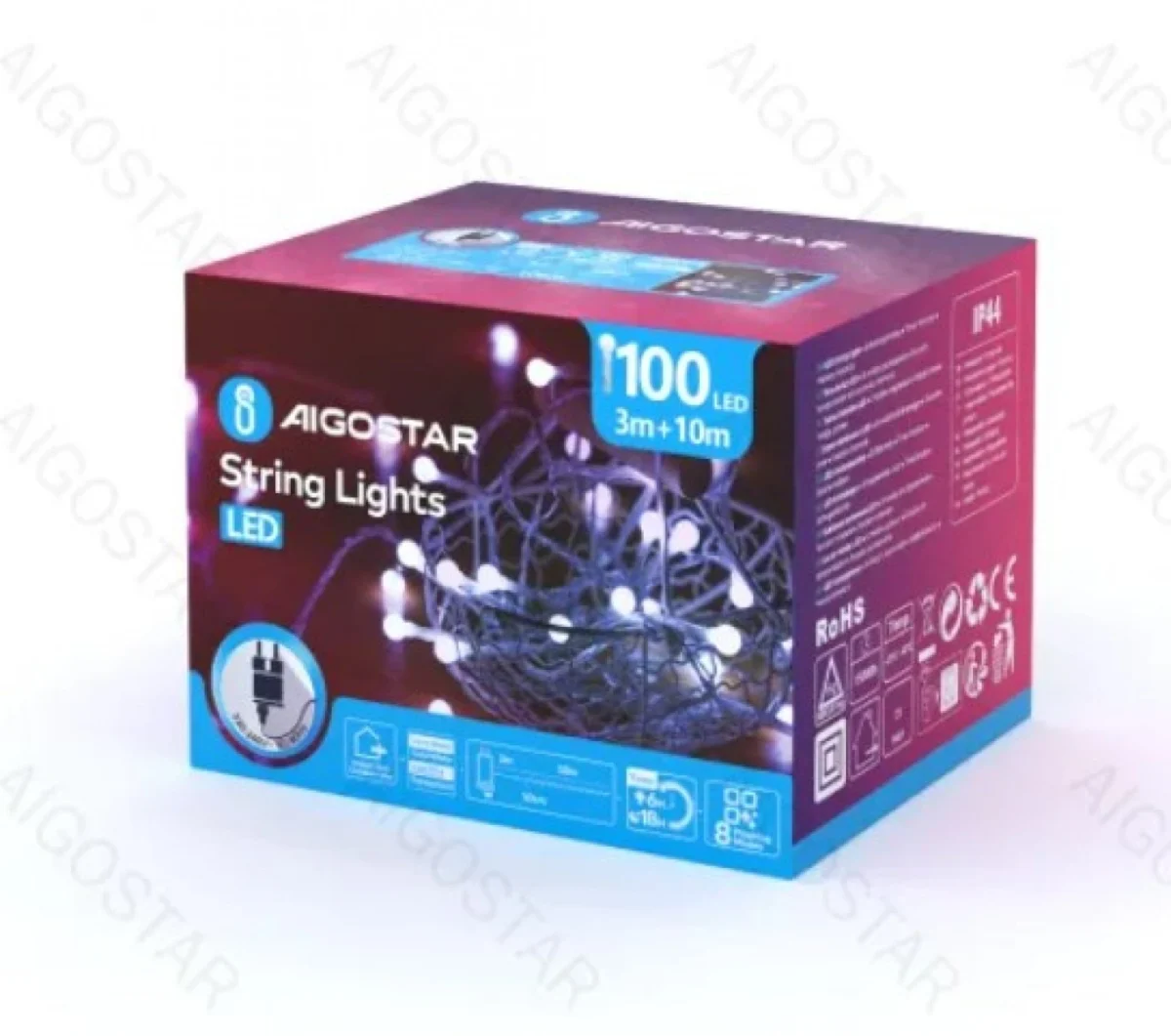 Χριστουγεννιάτικα Λαμπάκια Ρεύματος με Πράσινο Καλώδιο 10m με Λευκό Ψυχρό Φωτισμό και 8 Προγράμματα Λειτουργίας 30090