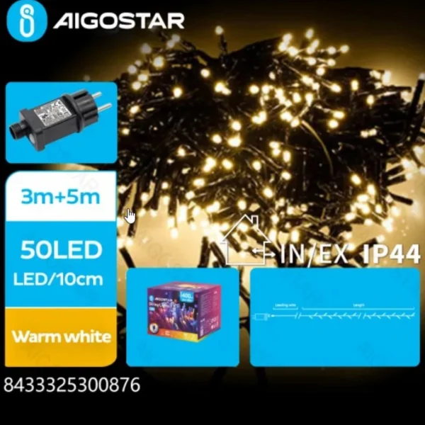 Χριστουγεννιάτικα Λαμπάκια Ρεύματος με Πράσινο Καλώδιο 5m με Θερμό Φωτισμό και 8 Προγράμματα Λειτουργίας 30087