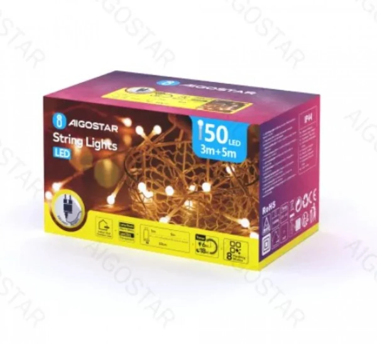 Χριστουγεννιάτικα Λαμπάκια Ρεύματος με Πράσινο Καλώδιο 5m με Θερμό Φωτισμό και 8 Προγράμματα Λειτουργίας 30087