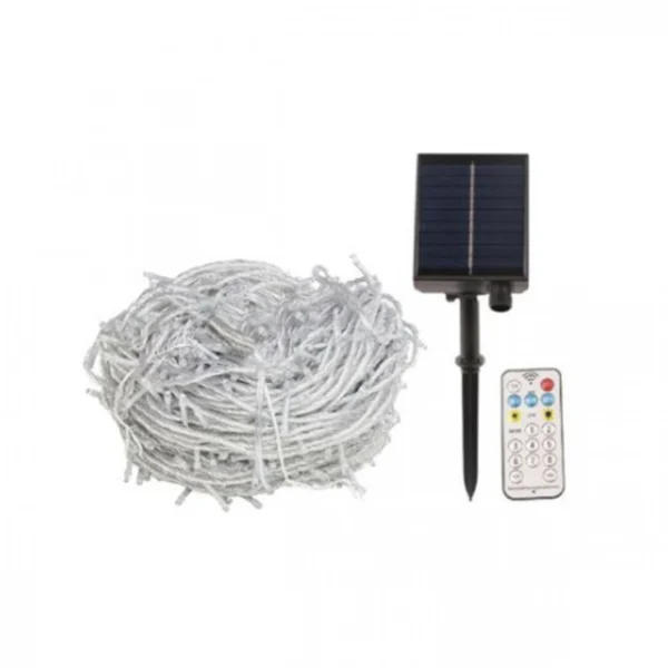 Ηλιακά Λαμπάκια Χριστουγεννιάτικα Θερμού Λευκού Φωτισμού Τύπου Κουρτίνα, με 8 Προγράμματα - Φωτάκια 380 LED Εξωτερικού Χώρου με Φωτοβολταϊκό Πάνελ