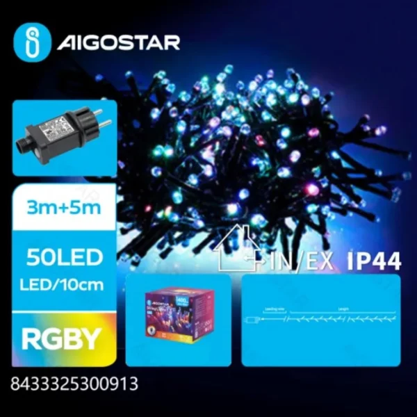 Χριστουγεννιάτικα Λαμπάκια Ρεύματος με Πράσινο Καλώδιο 5m με Λευκό Ψυχρό Φωτισμό και 8 Προγράμματα Λειτουργίας 30091