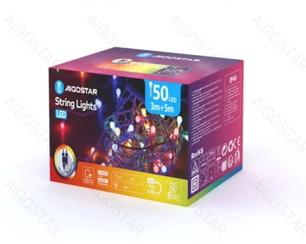 Χριστουγεννιάτικα Λαμπάκια Ρεύματος με Πράσινο Καλώδιο 5m με Λευκό Ψυχρό Φωτισμό και 8 Προγράμματα Λειτουργίας 30091