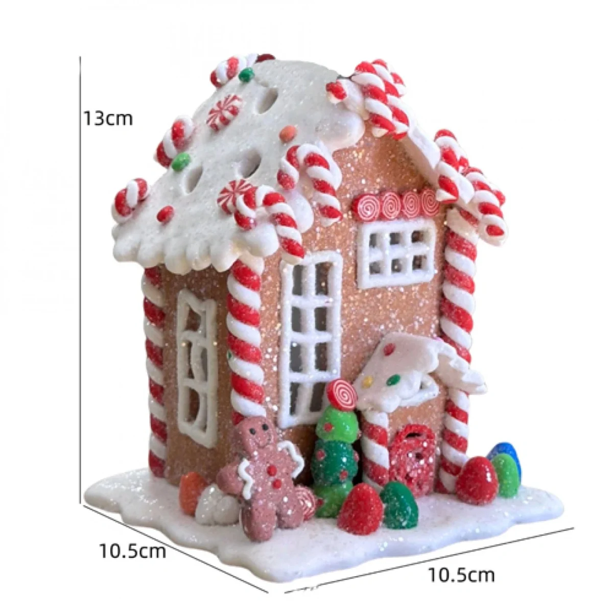 Χριστουγεννιάτικο Διακοσμητικό Σπιτάκι Ζαχαρωτών, Πήλινο με Φως και Μουσική - (13x10,5x10.5cm)