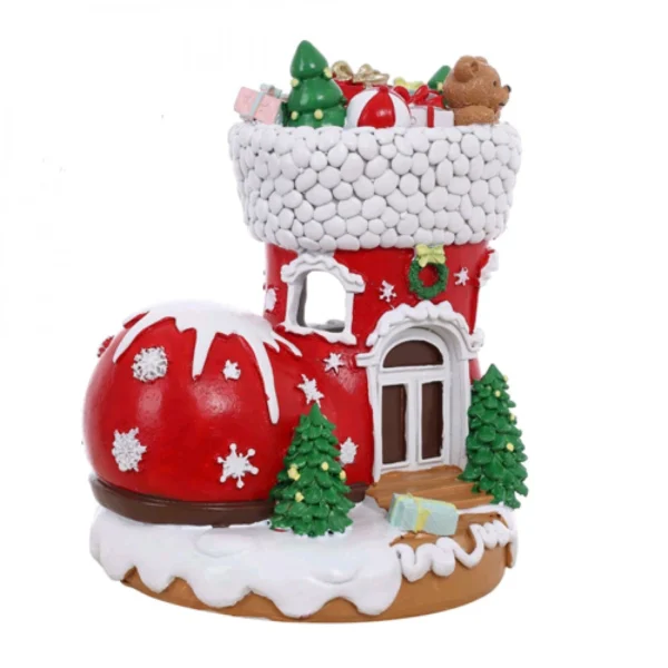 Χριστουγεννιάτικο Διακοσμητικό, Μπότα με Δώρα, Πήλινο με Φως και Μουσική - (19,5x16cm)