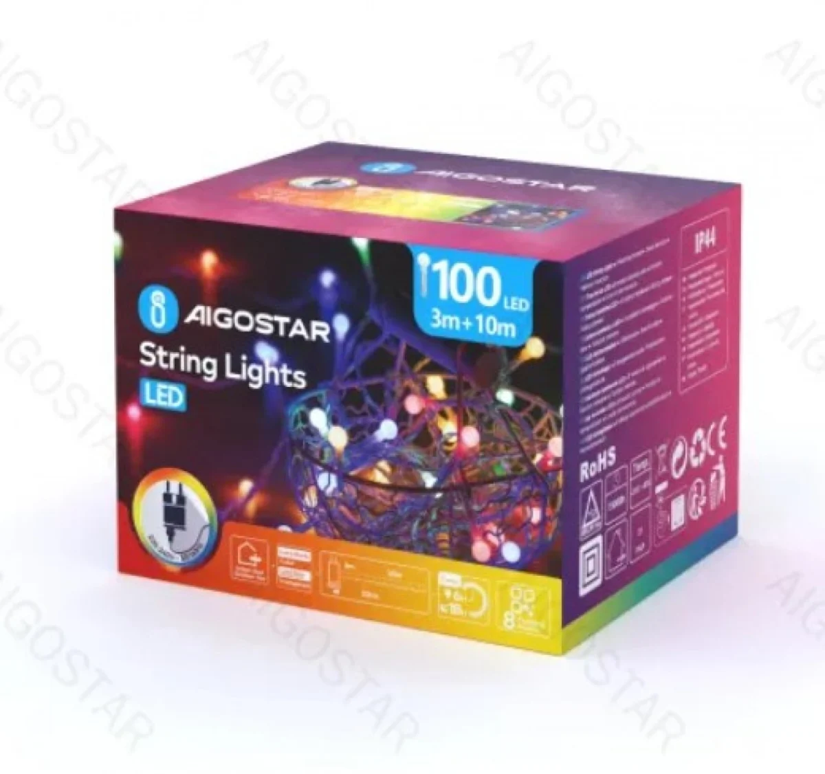 Χριστουγεννιάτικα Λαμπάκια Ρεύματος με Πράσινο Καλώδιο 10m με Πολύχρωμο Φωτισμό και 8 Προγράμματα Λειτουργίας 30092