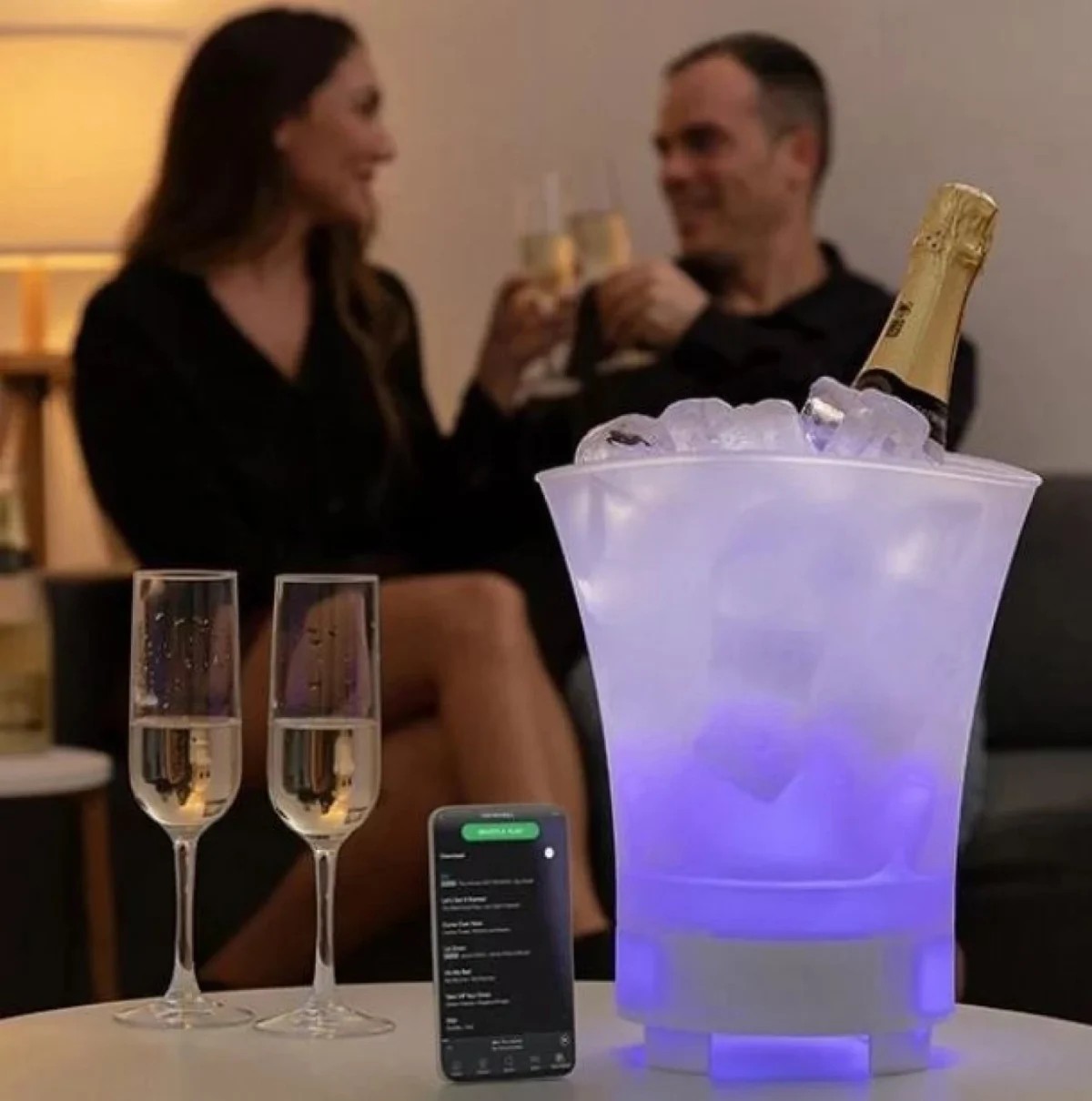 Φωτιζόμενη Ακρυλική Σαμπανιέρα - Δοχείο Πάγου με Επαναφορτιζόμενο Ηχείο 5W & Bluetooth LED RGB