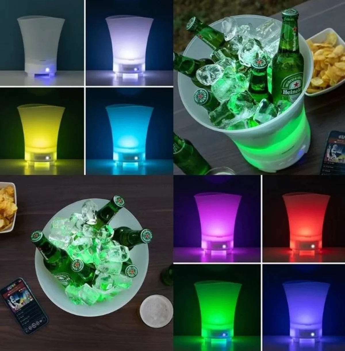 Φωτιζόμενη Ακρυλική Σαμπανιέρα - Δοχείο Πάγου με Επαναφορτιζόμενο Ηχείο 5W & Bluetooth LED RGB