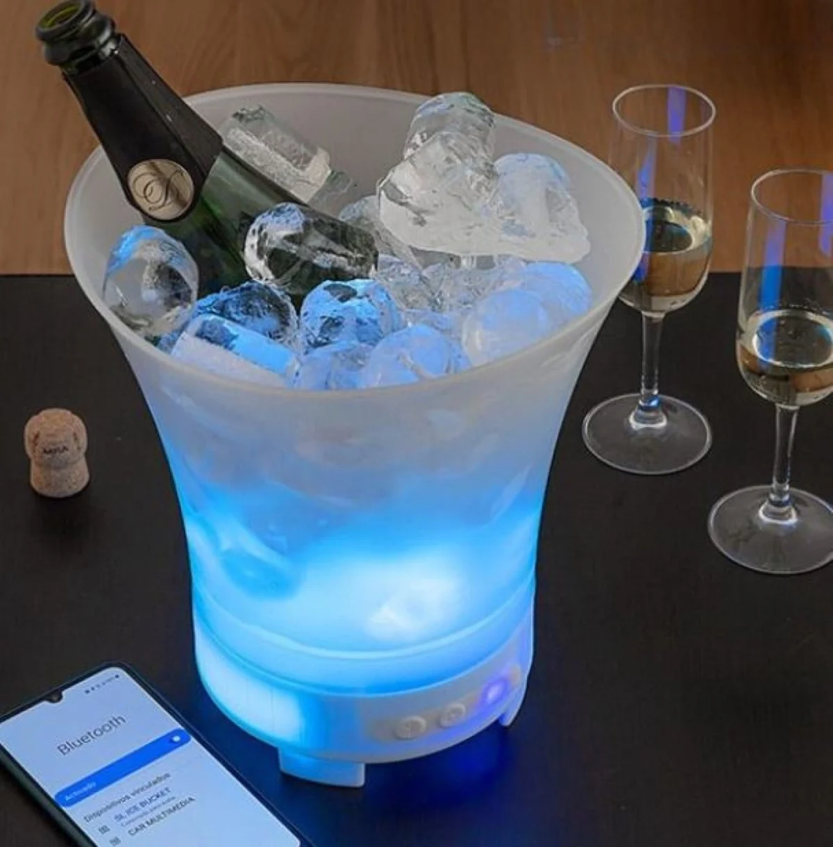 Φωτιζόμενη Ακρυλική Σαμπανιέρα - Δοχείο Πάγου με Επαναφορτιζόμενο Ηχείο 5W & Bluetooth LED RGB