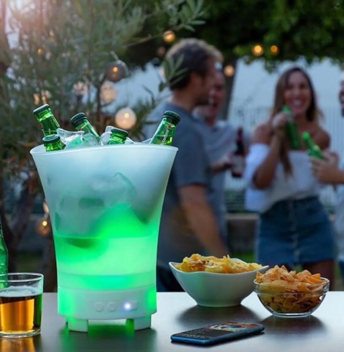 Φωτιζόμενη Ακρυλική Σαμπανιέρα - Δοχείο Πάγου με Επαναφορτιζόμενο Ηχείο 5W & Bluetooth LED RGB