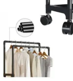 Διπλή Μεταλλική Τροχήλατη Κρεμάστρα Δαπέδου & Παπουτσοθήκη Βεστιάριο Οργάνωσης Δωματίου 188x56x33cm - Μαύρη