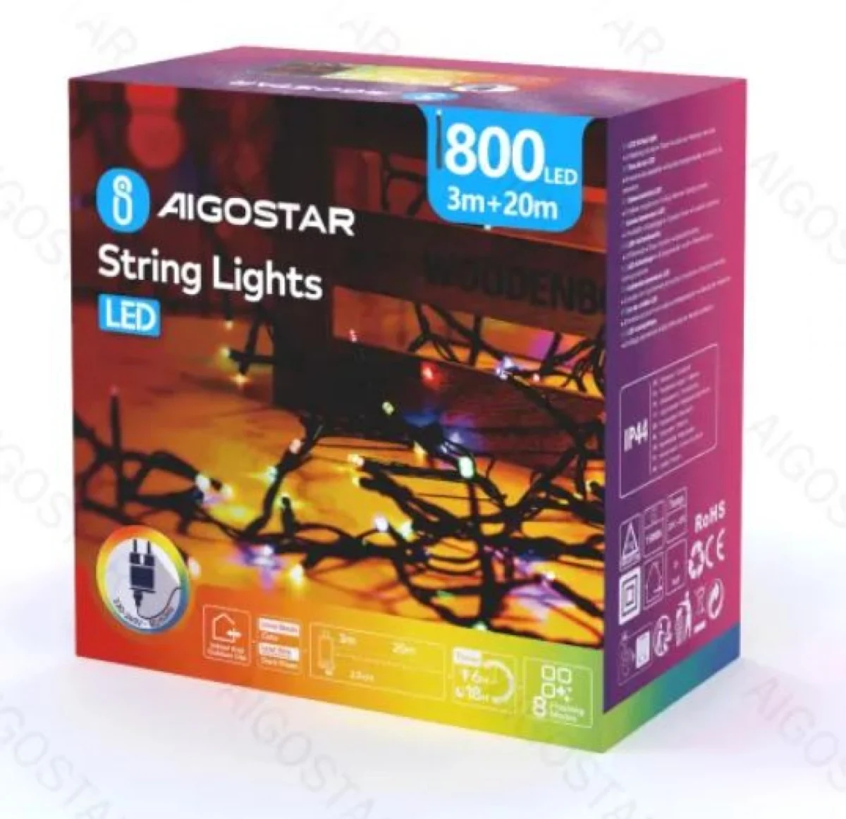 Χριστουγεννιάτικα Λαμπάκια Ρεύματος με Πράσινο Καλώδιο 20m με Πολύχρωμο Φωτισμό και 8 Προγράμματα Λειτουργίας 30529