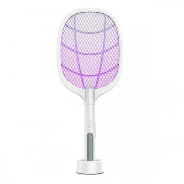 Ηλεκτρική Επαναφορτιζόμενη Ρακέτα Εντόμων 1200mAh με Βάση & UV Φωτισμό - Λευκό