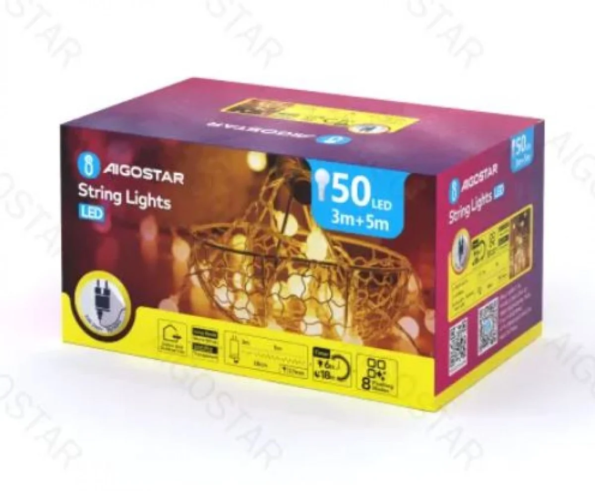 Χριστουγεννιάτικα Λαμπάκια Ρεύματος με Διάφανο Καλώδιο 5m με Θερμό Φωτισμό και 8 Προγράμματα Λειτουργίας 30063