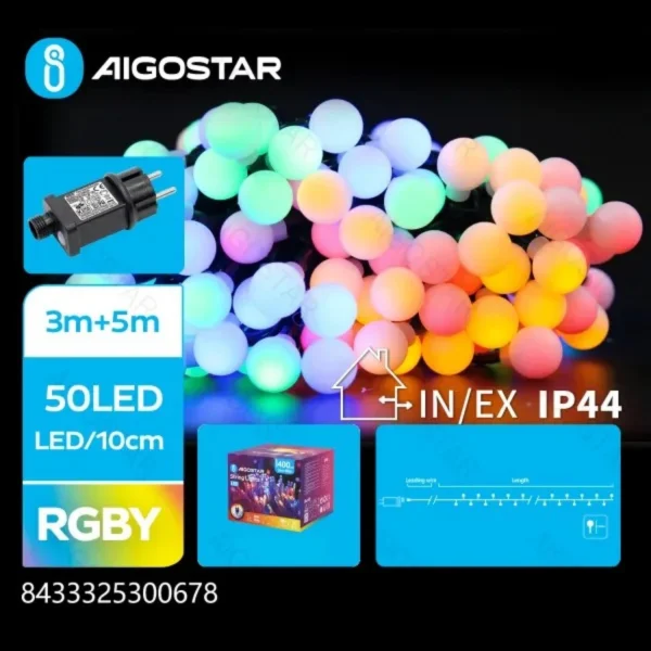 Χριστουγεννιάτικα Λαμπάκια Ρεύματος με Διάφανο Καλώδιο 5m με Πολύχρωμο Φωτισμό και 8 Προγράμματα Λειτουργίας 30067