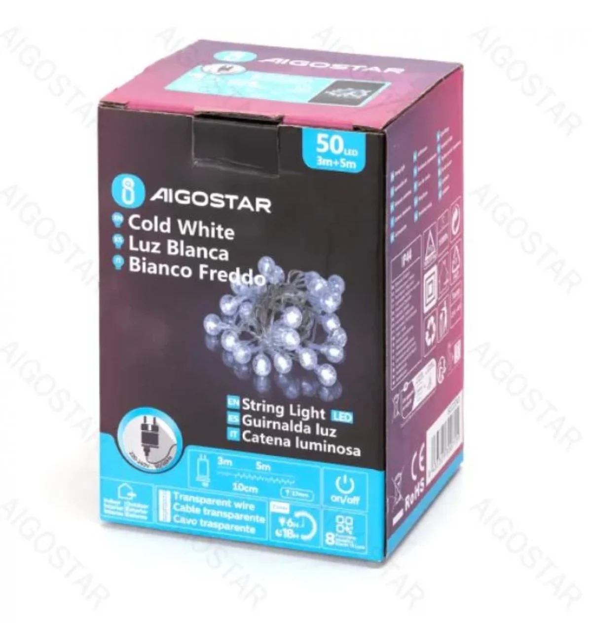 Χριστουγεννιάτικα Bubble Λαμπάκια Ρεύματος με Διάφανο Καλώδιο 5m με Λευκό Ψυχρο Φωτισμό και 8 Προγράμματα Λειτουργίας 30071