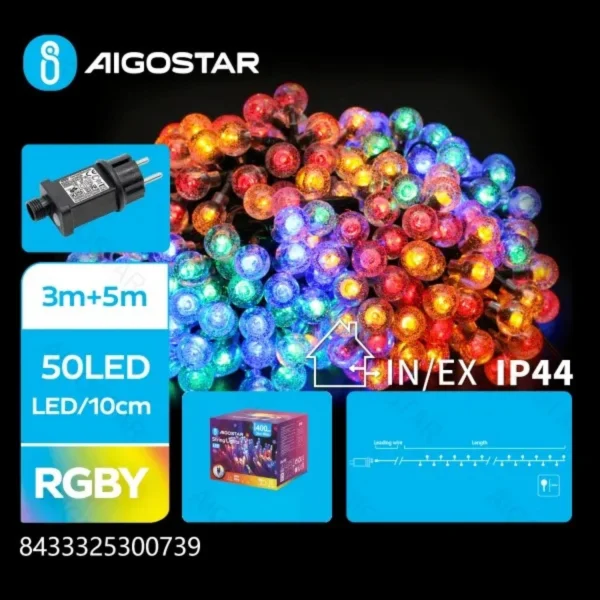 Χριστουγεννιάτικα Bubble Λαμπάκια Ρεύματος με Διάφανο Καλώδιο 5m με Πολύχρωμο Φωτισμό και 8 Προγράμματα Λειτουργίας 30073