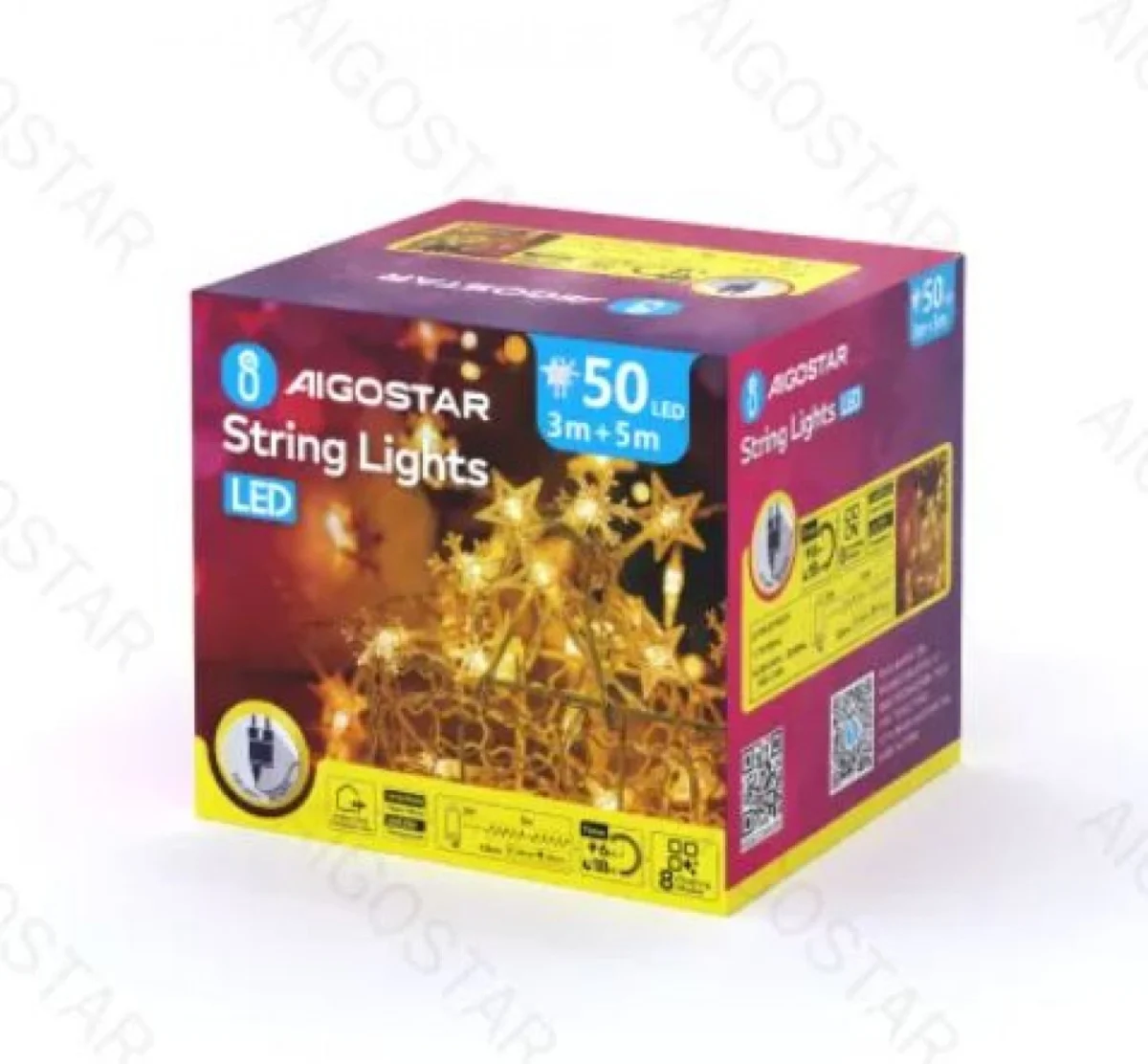 Χριστουγεννιάτικα Λαμπάκια Ρεύματος σε Σχήμα Αστεριού με Διάφανο Καλώδιο 5m με Θερμό Φωτισμό και 8 Προγράμματα Λειτουργίας 30075