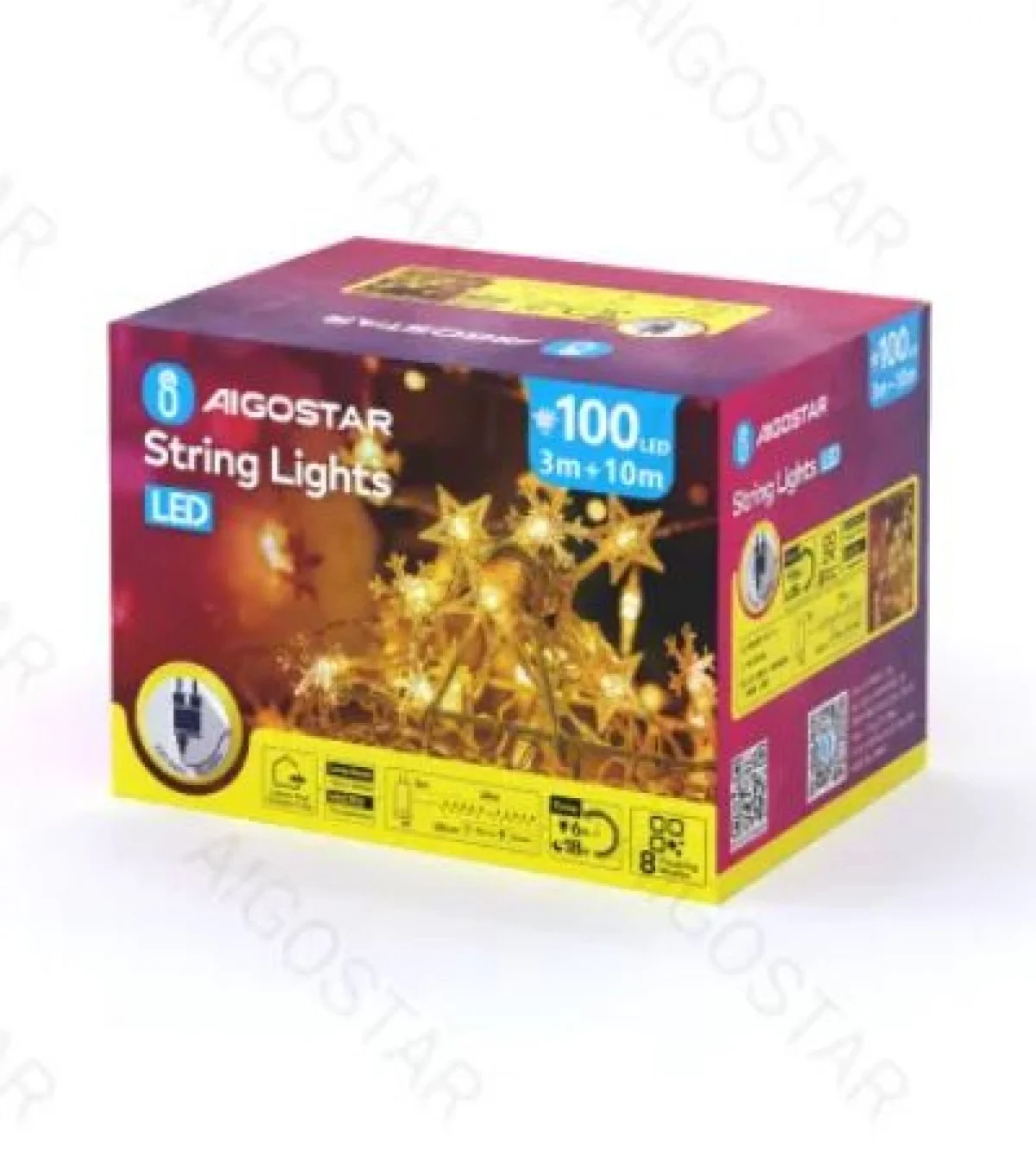 Χριστουγεννιάτικα Λαμπάκια Ρεύματος σε Σχήμα Αστεριού με Διάφανο Καλώδιο 10m με Θερμό Φωτισμό και 8 Προγράμματα Λειτουργίας 30076