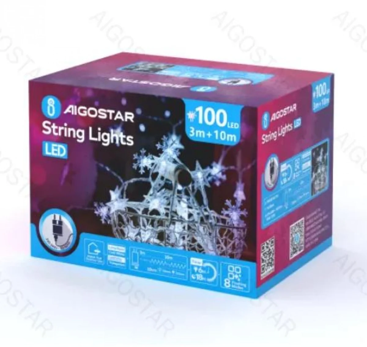 Χριστουγεννιάτικα Λαμπάκια Ρεύματος σε Σχήμα Αστεριού με Διάφανο Καλώδιο 10m με Λευκό Ψυχρό Φωτισμό και 8 Προγράμματα Λειτουργίας 30078