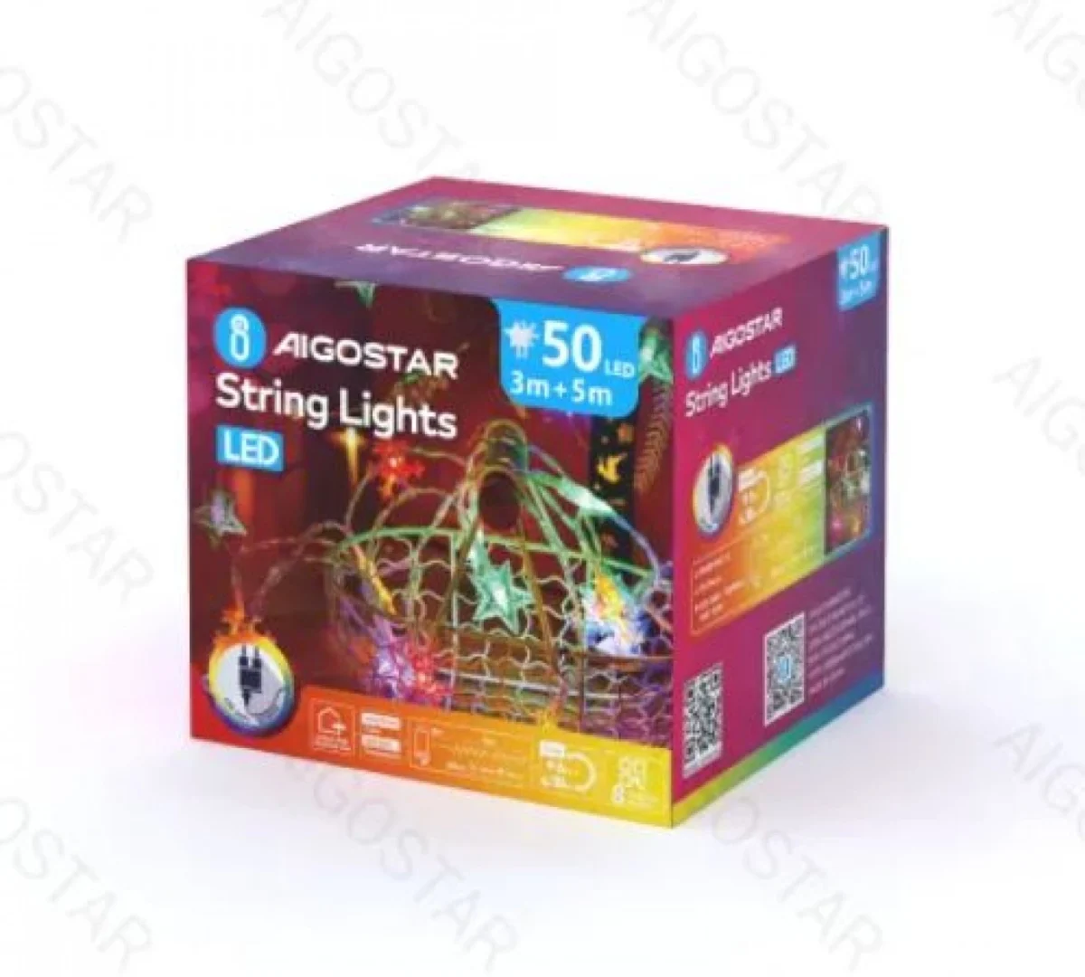 Χριστουγεννιάτικα Λαμπάκια Ρεύματος σε Σχήμα Αστεριού με Διάφανο Καλώδιο 5m με Λευκό Ψυχρό Φωτισμό και 8 Προγράμματα Λειτουργίας 30079