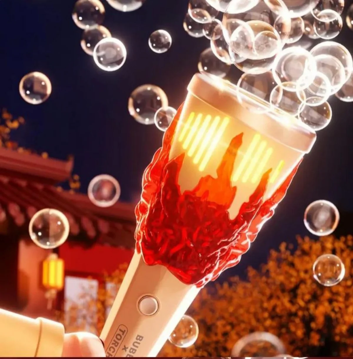 Συσκευή για Φυσαλίδες-Μπουρμπουλήθρες σε Σχήμα Πυρσού με Φως και Μουσική