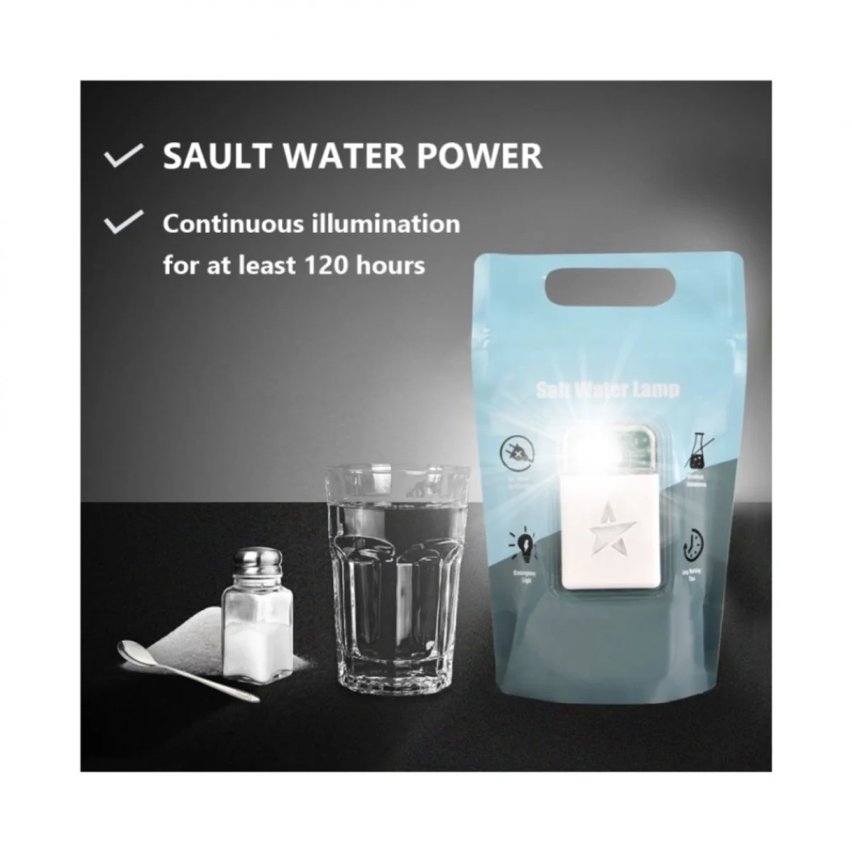 Φακός Έκτακτης Ανάγκης που Λειτουργεί με Αλμυρό Νερό με 2 Λειτουργίες Φωτισμού