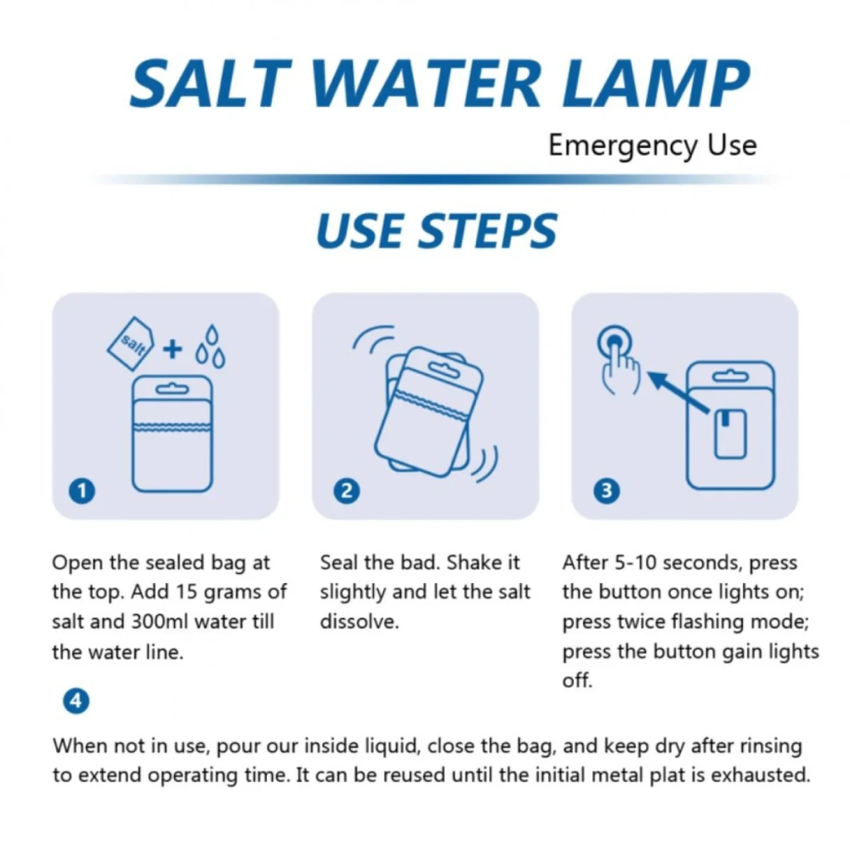 Φακός Έκτακτης Ανάγκης που Λειτουργεί με Αλμυρό Νερό με 2 Λειτουργίες Φωτισμού