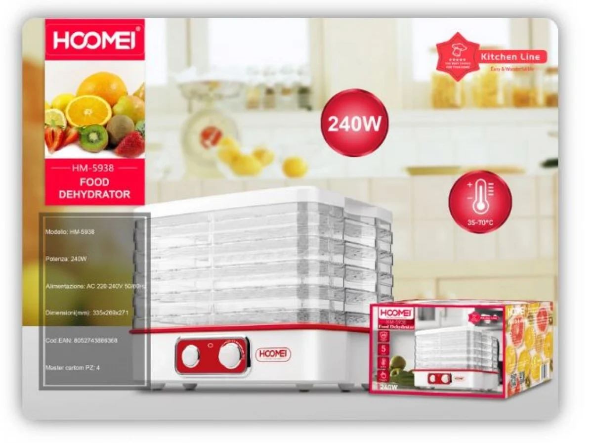 Αποξηραντής Τροφίμων 240w με 5 Ράφια HM-5938