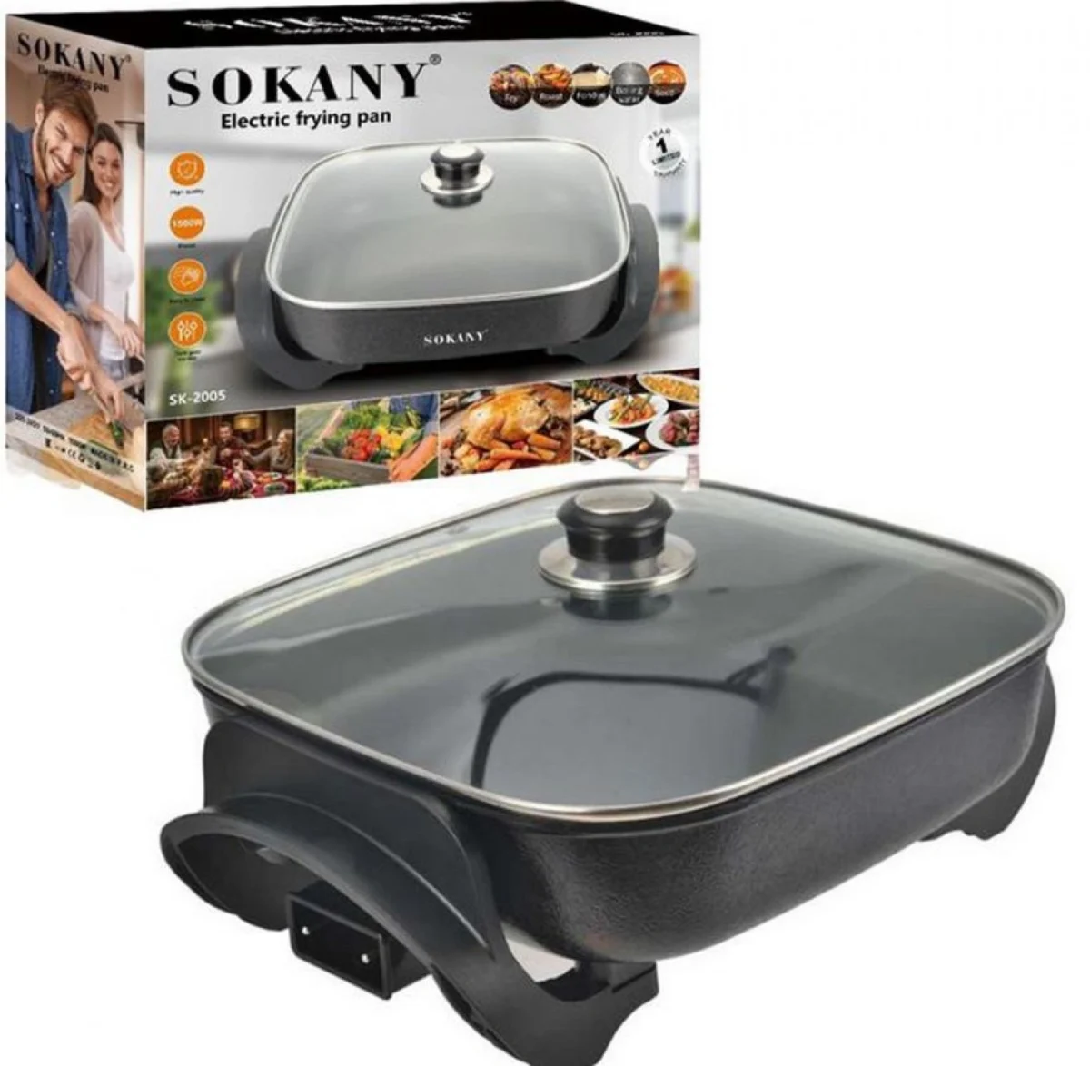 Ηλεκτρικό Αντικολλητικό Τηγάνι 1500W με Ρυθμιζόμενο Θερμοστάτη Sokany SK-2005