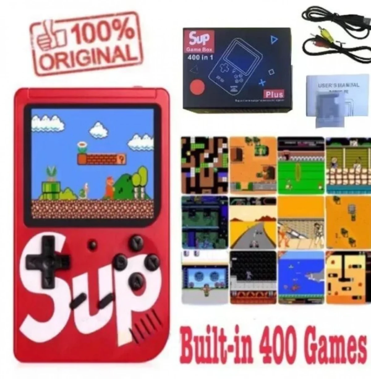 Ρετρό Επαναφορτιζόμενη Κονσόλα Παιχνιδιών SUP με 400 Παιχνίδια και Χειριστήριο για TV Κόκκινο