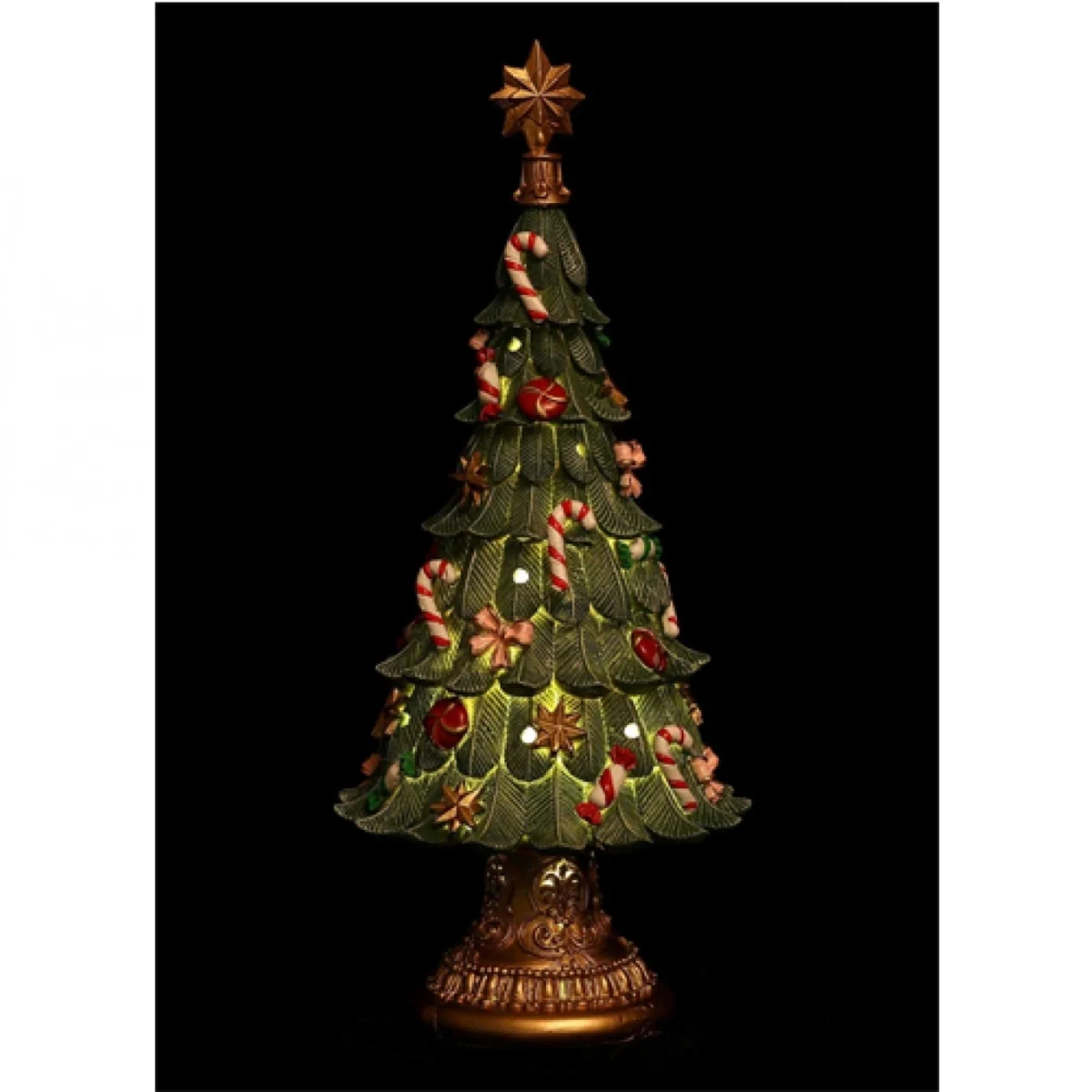 Χριστουγεννιάτικο Διακοσμητικό Δεντράκι Πήλινο Σκούρο Πράσινο με Φως και Μουσική (40x15cm)