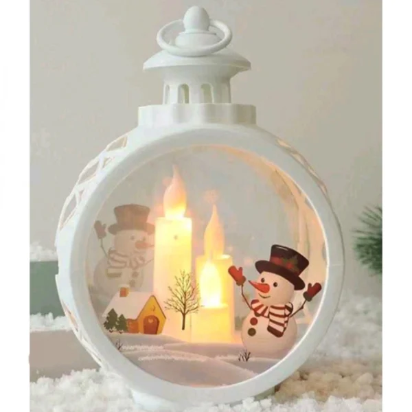 Χριστουγεννιάτικo Λευκό Κρεμαστό Φαναράκι, Στολίδι με Χιονάνθρωπο - LED.