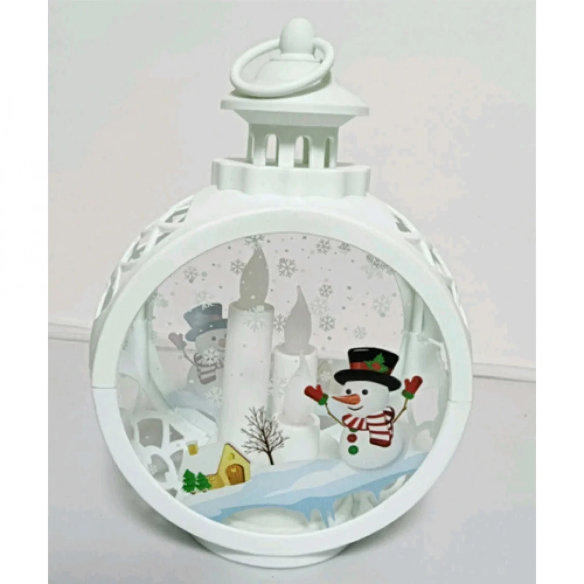 Χριστουγεννιάτικo Λευκό Κρεμαστό Φαναράκι, Στολίδι με Χιονάνθρωπο - LED.