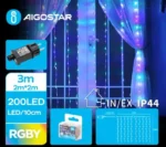 Χριστουγεννιάτικα Λαμπάκια Κουρτίνα Ρεύματος με Διάφανο Καλώδιο 2x2m με Πολύχρωμο Φωτισμό και 8 Προγράμματα Λειτουργίας 30013