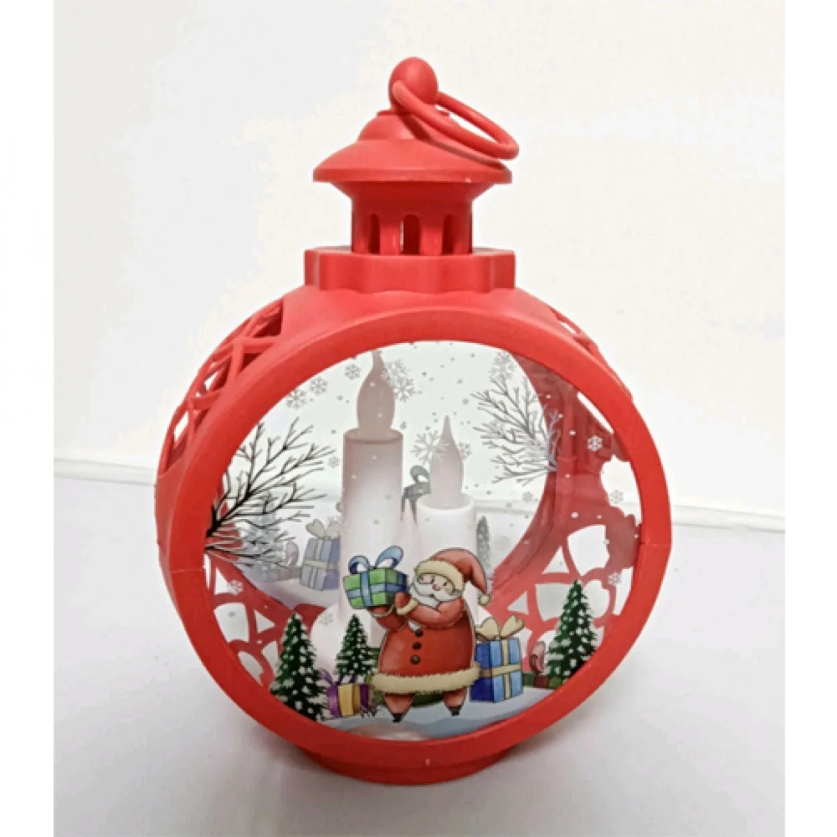 Χριστουγεννιάτικo Κόκκινο Κρεμαστό Φαναράκι, Στολίδι με τον Άγιο Βασίλη - LED.