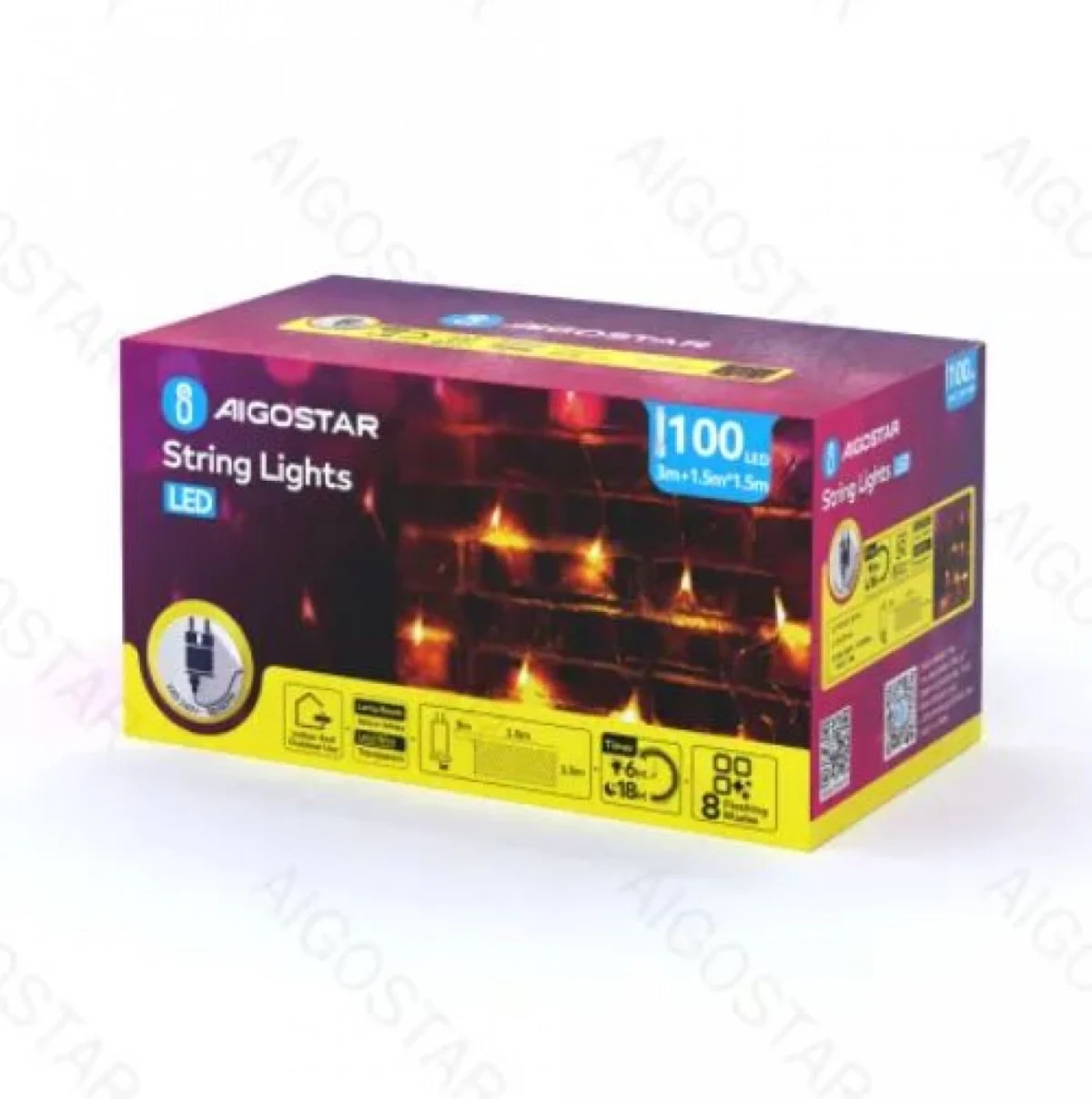 Χριστουγεννιάτικα Λαμπάκια Πλέγμα Δίχτυ Ρεύματος με Διάφανο Καλώδιο 1,5x1,5m με Θερμό Φωτισμό και 8 Προγράμματα Λειτουργίας 30039