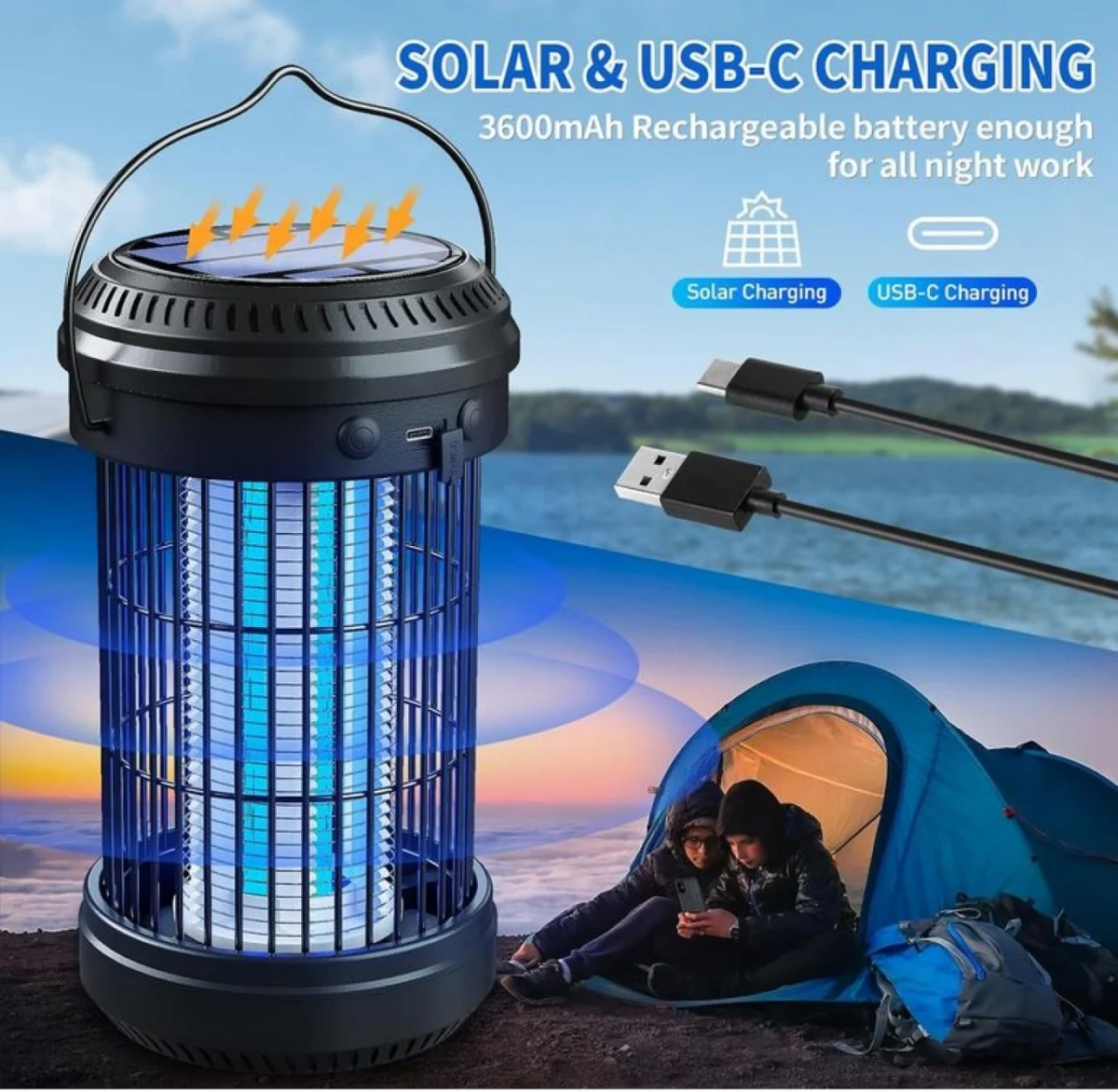 Ηλιακό Φoρητό Φανάρι, Εντομοπαγίδα και Φακός SOS 3 σε 1