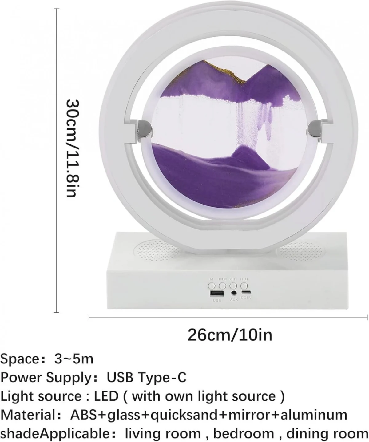 Φωτιστικό Sands of Time με Ηχείο Μουσικής & RGB Light - Επιτραπέζιο Διακοσμητικό Αμμού