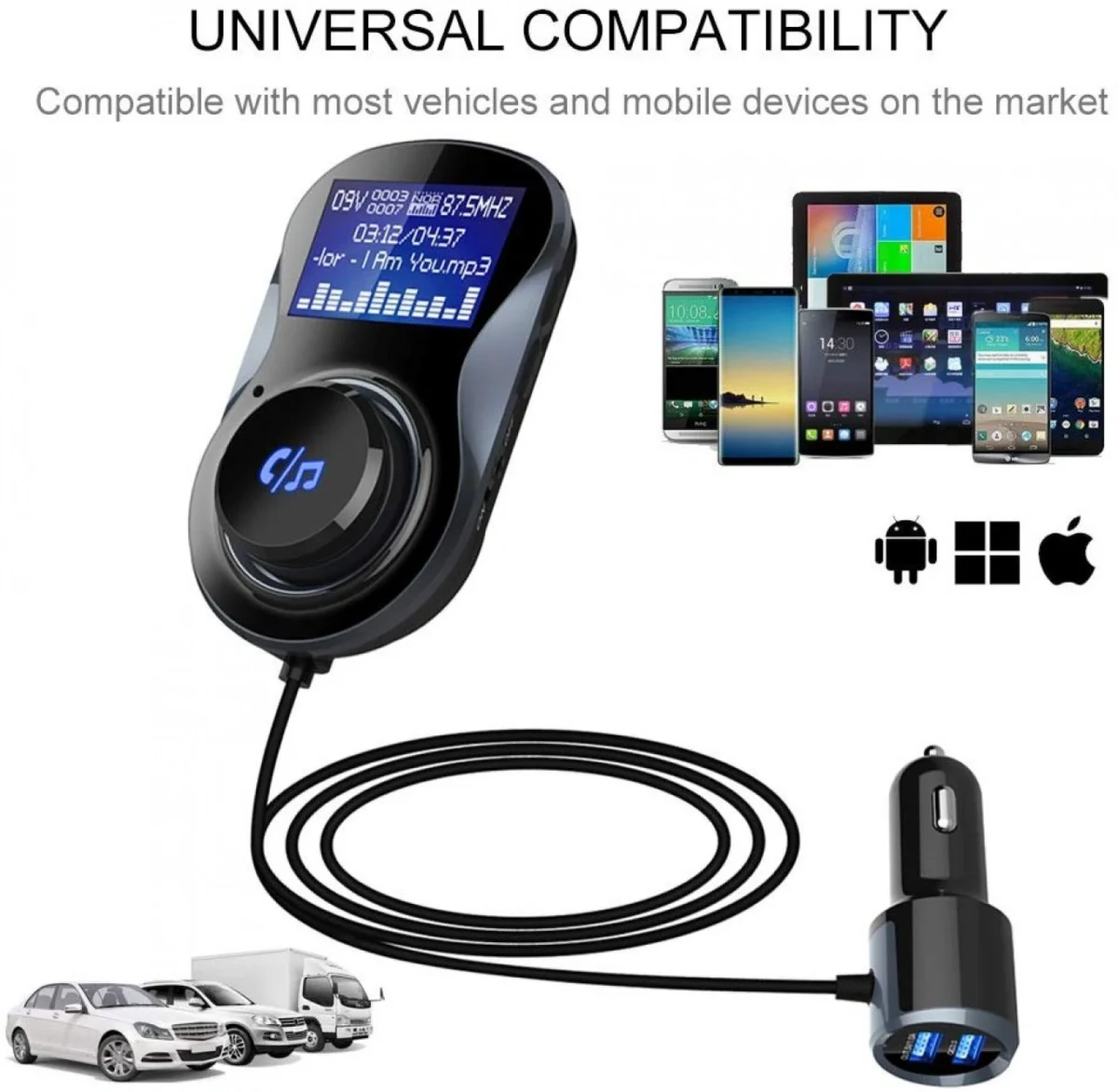 Ασύρματο Bluetooth Handsfree MP3 Player Αυτοκινήτου με Φορτιστή USB & Οθόνη LCD