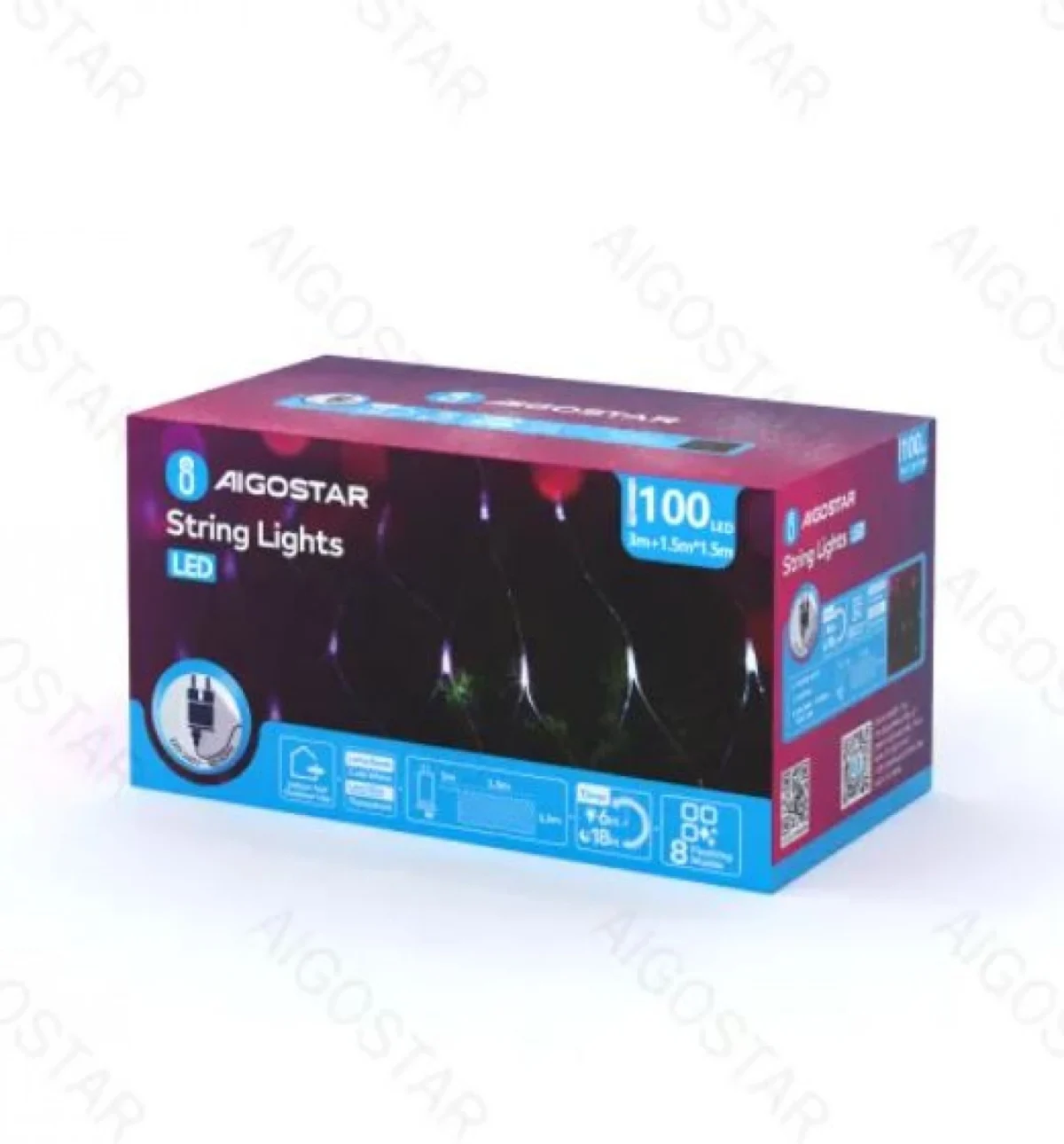 Χριστουγεννιάτικα Λαμπάκια Πλέγμα Δίχτυ Ρεύματος με Διάφανο Καλώδιο 1,5x1.5m μεΛευκό Ψυχρό Φωτισμό και 8 Προγράμματα Λειτουργίας 30042