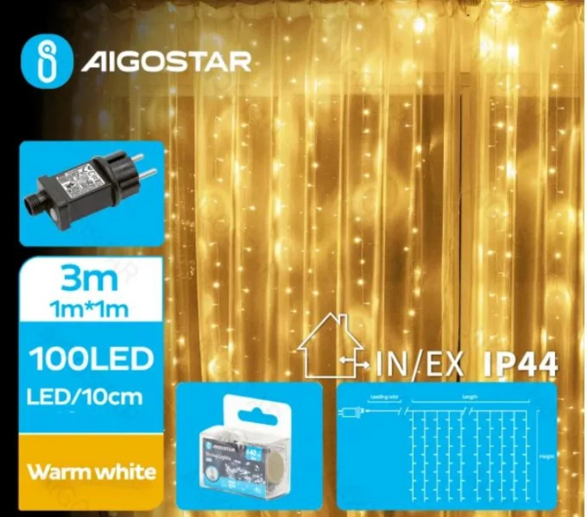 Χριστουγεννιάτικα Λαμπάκια Κουρτίνα Ρεύματος με Διάφανο Καλώδιο 1x1m με Θερμό Φωτισμό και 8 Προγράμματα Λειτουργίας 30530