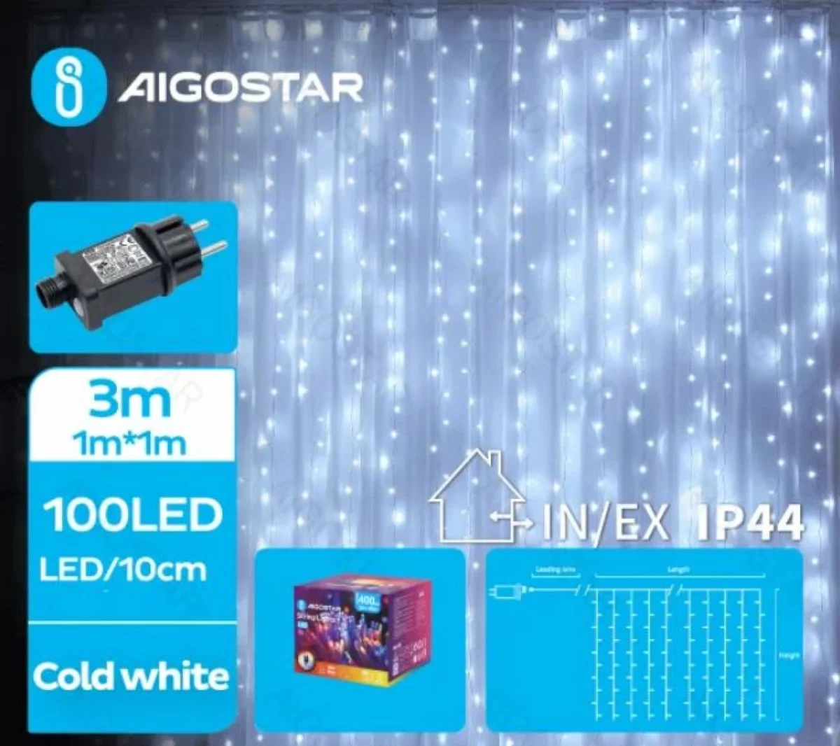 Χριστουγεννιάτικα Λαμπάκια Κουρτίνα Ρεύματος με Διάφανο Καλώδιο 1x1m με Ψυχρό Λευκό Φωτισμό και 8 Προγράμματα Λειτουργίας 30533