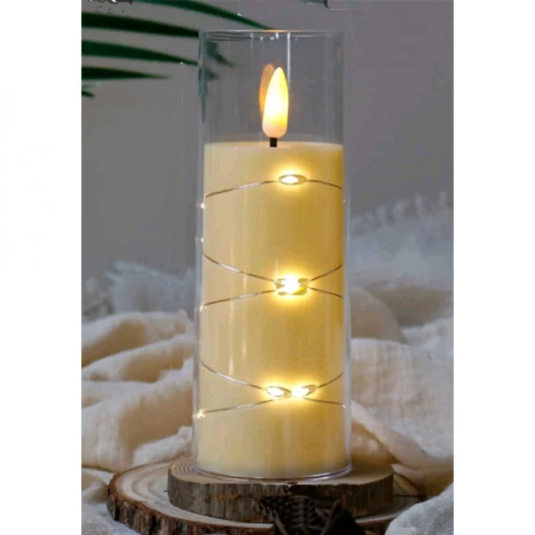 Χριστουγεννιάτικο Κερί LED με διακόσμηση "Fairy Lights" - 15x5.5cm